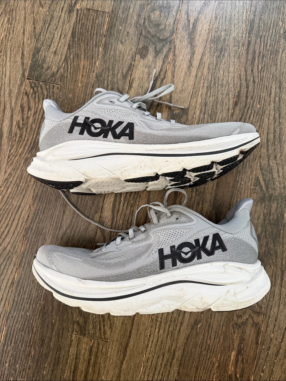 Hoka Men's Athletic Running Shoes - Light Gray and White